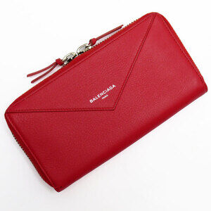 Balenciaga Paper Continental round zip wallet red silver leather